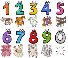 números de desenhos animados educacionais com personagens de animais de fazenda vetor