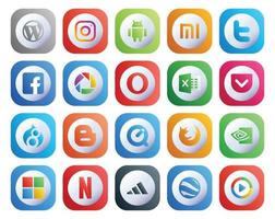20 pacotes de ícones de mídia social, incluindo nvidia firefox picasa quicktime drupal vetor