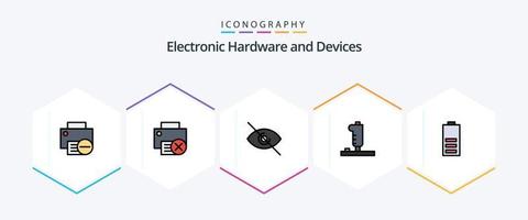 dispositivos 25 pacote de ícones de linha preenchida, incluindo . energia. controlador. eletricidade. bateria vetor