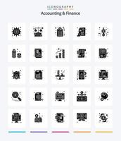 contabilidade criativa e finanças 25 glifo pacote de ícone preto sólido, como calcular. lucro. marketing. apresentação. gráfico vetor