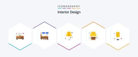 design de interiores 25 pacote de ícones planos, incluindo luz. luz. quadro. lâmpada. casa de iluminação vetor