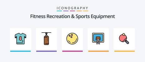 linha de recreação de fitness e equipamentos esportivos cheia de 5 ícones, incluindo jogo. peteca. esporte. badminton. patins. design de ícones criativos vetor