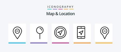 mapa e pacote de ícones da linha 5 de localização, incluindo mais. ponteiro. localização. mapa. menos. design de ícones criativos vetor