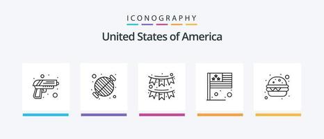 Pacote de ícones da linha 5 dos EUA, incluindo o país. estação. Cola. polícia. sorvete. design de ícones criativos vetor