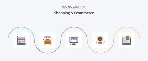 pacote de ícones de 5 planos de compras e comércio eletrônico, incluindo loja. estrela. on-line. recompensa. fita vetor