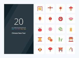 20 ícone de cor lisa do ano novo chinês para apresentação vetor