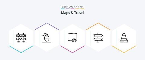 mapas e pacote de ícones de 25 linhas de viagem, incluindo . direção. . construção vetor