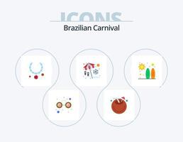 carnaval brasileiro plana icon pack 5 design de ícone. surf. praia. colar. jogar. guarda-chuva vetor