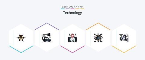 tecnologia 25 pacote de ícones de linha preenchida, incluindo . imagem. localização. Câmera. tecnologia vetor