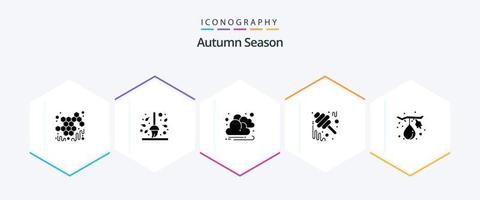 pacote de ícones de 25 glifos de outono, incluindo fig. geléia. ancinho. mel. outono vetor