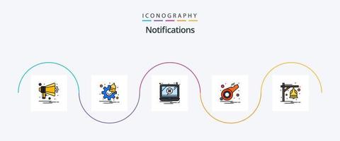 linha de notificações preenchida com 5 ícones planos, incluindo sino. assobiar. erro. Esportes. alarme vetor