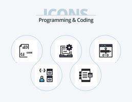 programação e codificação de linha cheia de ícones pack 5 design de ícones. computador. aplicativo. desenvolvimento. gerenciamento. desenvolver vetor