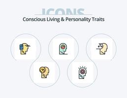 vida consciente e traços de personalidade cheios de ícones pack 5 design de ícones. mente. interno. cérebro. humano. desbloquear vetor