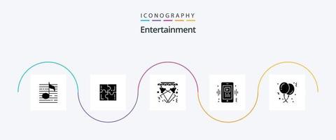 pacote de ícones de glifo 5 de entretenimento, incluindo vídeo. telefone. esporte. evento. luz vetor