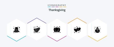pacote de ícones de 25 glifos de ação de graças, incluindo ação de graças. dia de agradecimento. abóbora. romântico. dia vetor