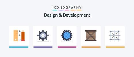 design e desenvolvimento flat 5 icon pack incluindo design. caixa. engrenagem. programação. desenvolvimento. design de ícones criativos vetor