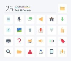 elementos básicos da interface do usuário 25 pacotes de ícones de cores planas, incluindo casa. prédio. conversando. volume. som vetor