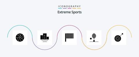 pacote de ícones do glyph 5 do esporte, incluindo . troféu. raquete. esporte. tiro com arco vetor