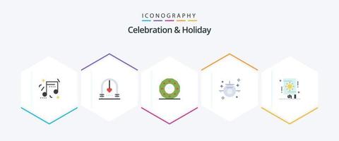 celebração e feriado 25 pacote de ícones planos, incluindo viagens. feriado. casamento. cada. feriado vetor