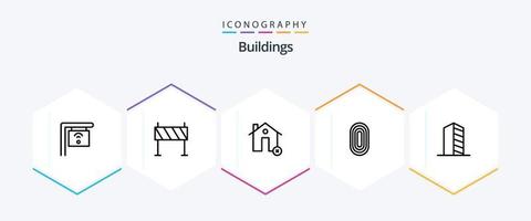 Pacote de ícones de 25 linhas de edifícios, incluindo tapete. ornamento. edifícios. edifícios. casa vetor