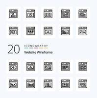 Pacote de ícones de linha de wireframe de 20 sites como web design de site de internet web vetor