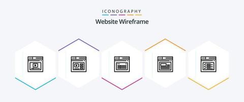 pacote de ícones de 25 linhas de wireframe do site, incluindo . local na rede Internet. . local na rede Internet vetor