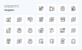 pacote de ícones de 25 linhas de navegação vetor
