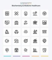 bioquímica criativa e saúde em medicina 25 pacote de ícones de contorno, como hospital. telefone. médico. móvel. médico vetor