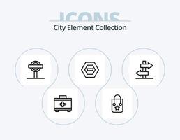 ícone da linha de coleção de elementos da cidade pack 5 design de ícones. bicicleta. viagem. fogo. sinal. estacionamento vetor