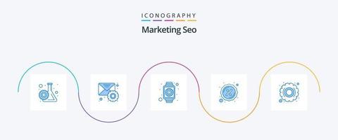 pacote de ícones de marketing seo azul 5, incluindo otimização. desconto. engrenagem. campanha. relógio inteligente vetor