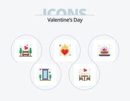 pacote de ícones planos de dia dos namorados 5 design de ícones. bolo. namorados. mesa. amor. parque vetor
