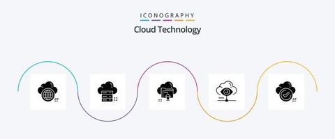 pacote de ícones de glifo 5 de tecnologia de nuvem, incluindo exibição. olho. nuvem. Informática. acima vetor