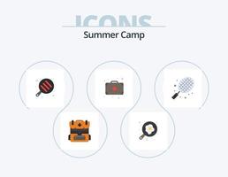 pacote de ícones planos de acampamento de verão 5 design de ícones. . esporte. culinária. foguete. medicamento vetor