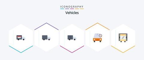 Pacote de ícones planos de 25 veículos, incluindo caminhão. golpear. caminhão. desligado. desabilitado vetor