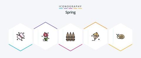 primavera 25 pacote de ícones de linha preenchida, incluindo bug. pipa. rosa. páscoa. primavera vetor