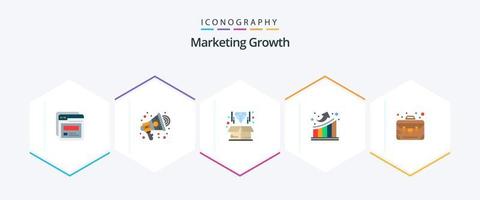 crescimento de marketing 25 pacote de ícones planos, incluindo estojo. acima. caixa. Estatisticas. gráfico vetor