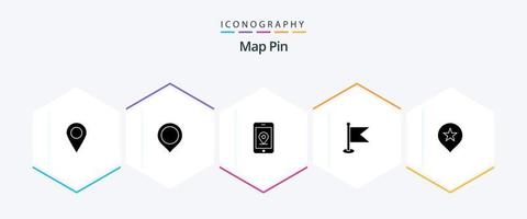 pacote de ícones de 25 glifos de pinos de mapa, incluindo . olhar fixamente. Internet. localização. mapa vetor