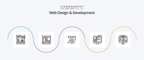 pacote de ícones de linha 5 de design e desenvolvimento da web, incluindo design. gráfico. programação. editar. configurações vetor