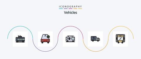 linha de veículos cheia de pacote de ícones de 5 planos, incluindo caminhão. caminhão. combo. transporte. entrega vetor