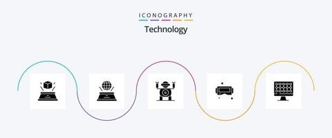 pacote de ícones de glifo de tecnologia 5, incluindo tecnologia. inteligente. apresentação. óculos Google. dispositivo vetor