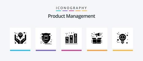 pacote de ícones de glifo 5 de gerenciamento de produtos, incluindo caixa. marketing. parcela. gerenciamento. em processamento. design de ícones criativos vetor