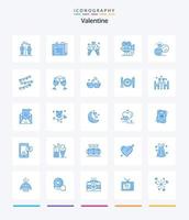 pacote criativo de ícones azuis do dia dos namorados 25, como dia dos namorados. câmera de vídeo. amor. filme. doce vetor