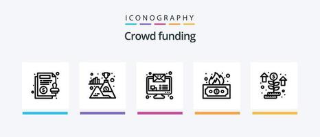 pacote de ícones da linha 5 de crowdfunding, incluindo circular. jogador. bolsa. reprodutor de mídia. dinheiro. design de ícones criativos vetor