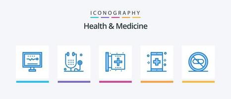 pacote de ícones azul 5 de saúde e medicina, incluindo fitness. aplicativo. saúde. saúde. fitness. design de ícones criativos vetor