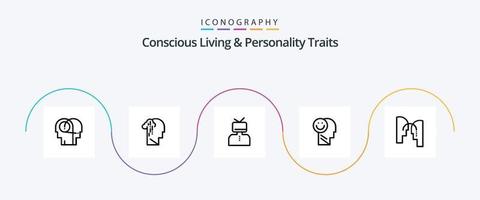 vida consciente e traços de personalidade linha 5 pacote de ícones incluindo vida. feliz. triste. felicidade. feliz vetor