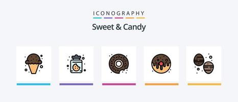 linha doce e doce cheia de 5 ícones, incluindo comida. bolo. comida. padaria. comida. design de ícones criativos vetor