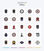 pacote de ícones preenchidos com 25 linhas militares criativas, como prêmio. classificação. distintivo. militares. exército vetor