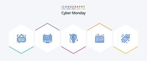 cyber monday 25 pacote de ícones azul incluindo preço. oferta. varejo. desconto. calendário vetor