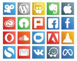Pacote de 20 ícones de mídia social, incluindo adobe music adobe sound opera vetor