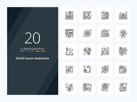 20 ícone de contorno mundial de conscientização sobre o câncer para apresentação vetor